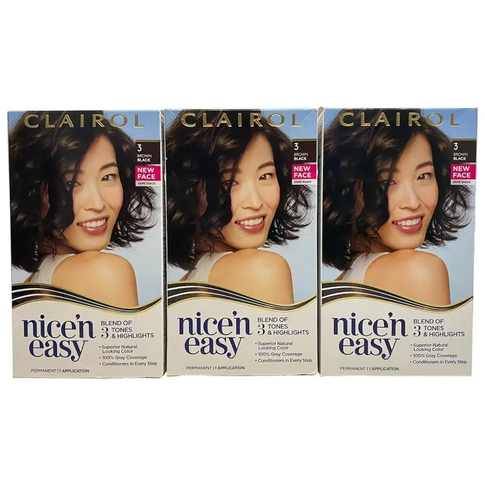 Clairol Nice'n Easy Permanent Hair Dye 3 Brown Black Hair Color, Pack of 3